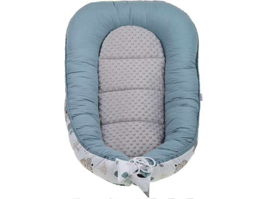 Oboustranné hnízdečko (kokon) pro miminko - BABYMAM PREMIUM set 7v1 - Na safari s šedou minky