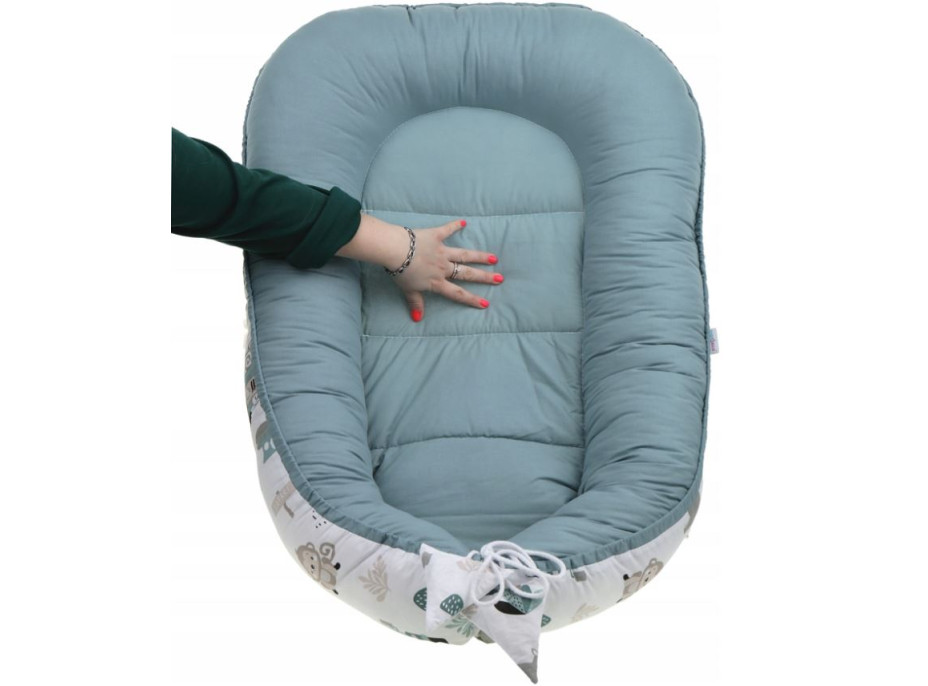 Oboustranné hnízdečko (kokon) pro miminko - BABYMAM PREMIUM set 7v1 - Na safari s šedou minky