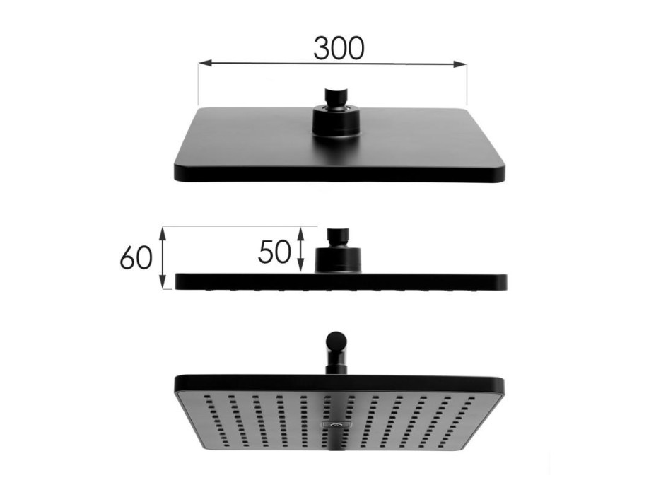 Sprchová souprava KABE s výtokem do vany - černá matná - hlavice 30x30 cm