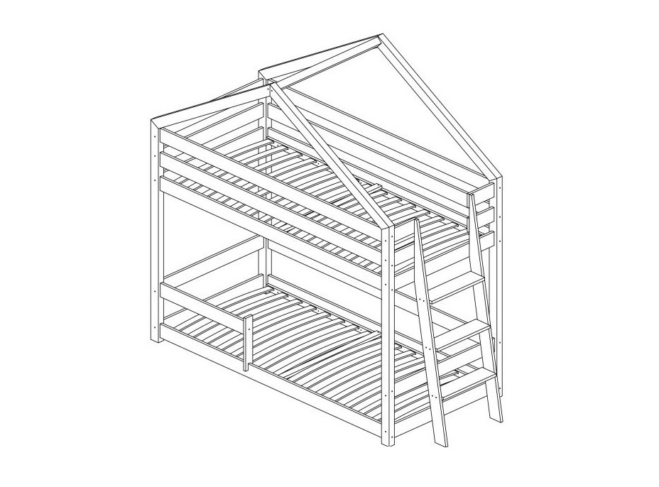Dětská postel z masivu PATROVÝ DOMEČEK - TYP B 180x90 cm