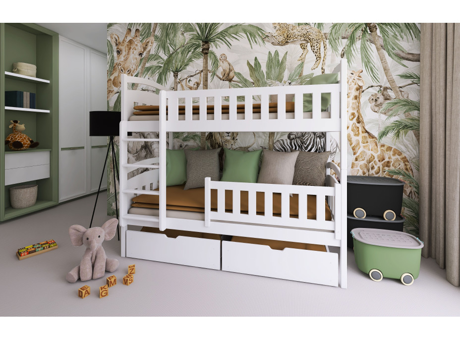 Dětská patrová postel z masivu borovice IGOREK se šuplíky - 200x90 cm - PŘÍRODNÍ BOROVICE