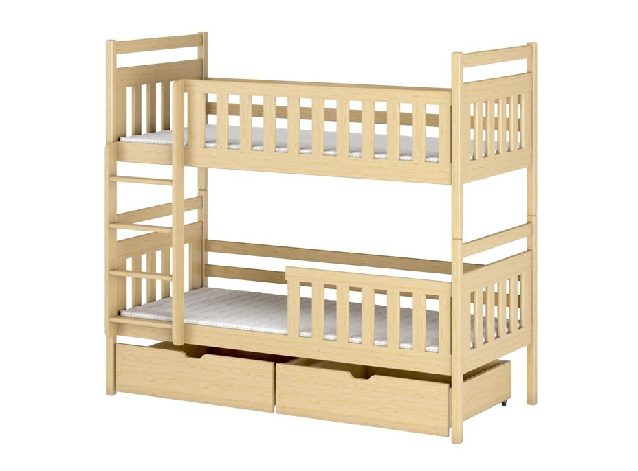 Dětská patrová postel z masivu borovice MARIE se šuplíky 200x90 cm - přírodní