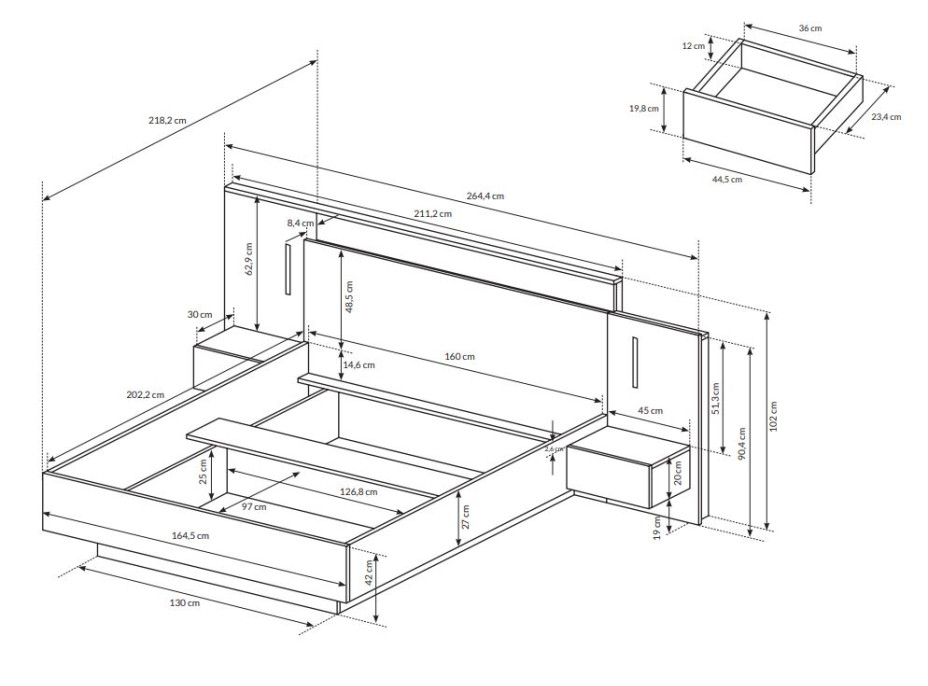 Postel 3D s nočními stolky s LED osvětlením 200x160 cm