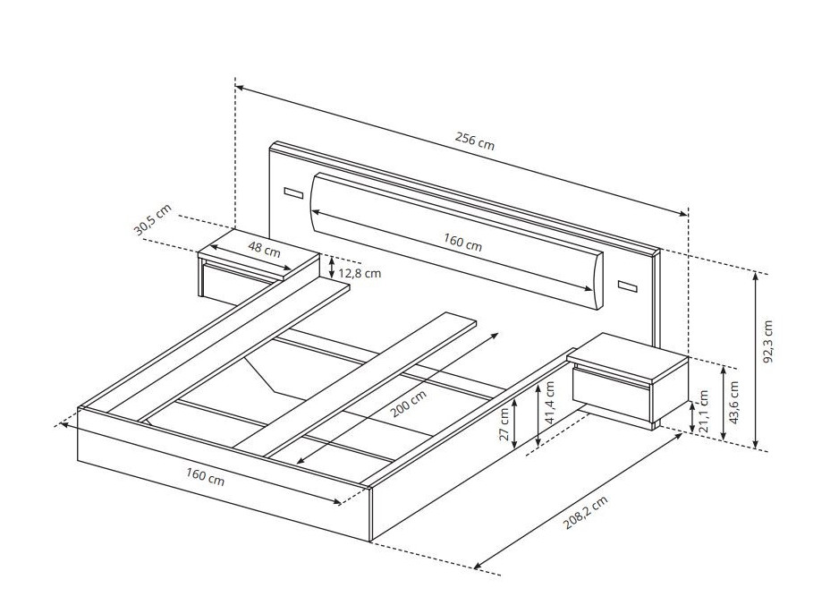 Postel XELO s nočními stolky a LED osvětlením 200x160 cm