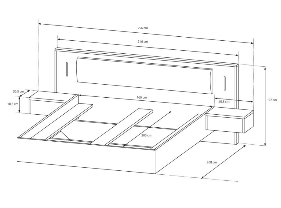 Postel SEGA s nočními stolky a LED osvětlením 200x160 cm