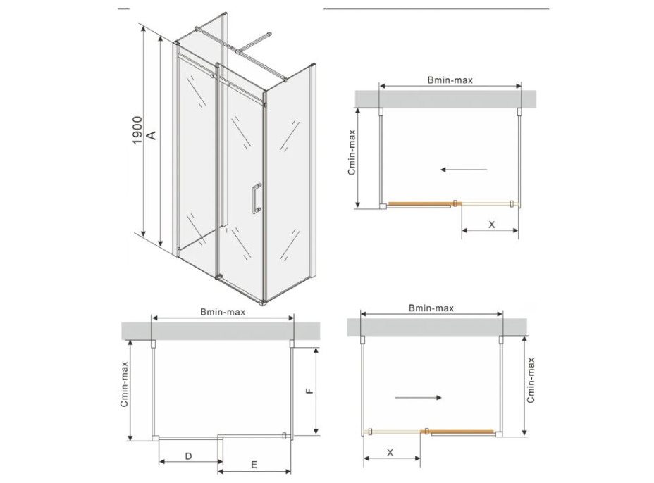 Sprchový kout na stěnu MEXEN OMEGA 120x90 cm - 3 strany