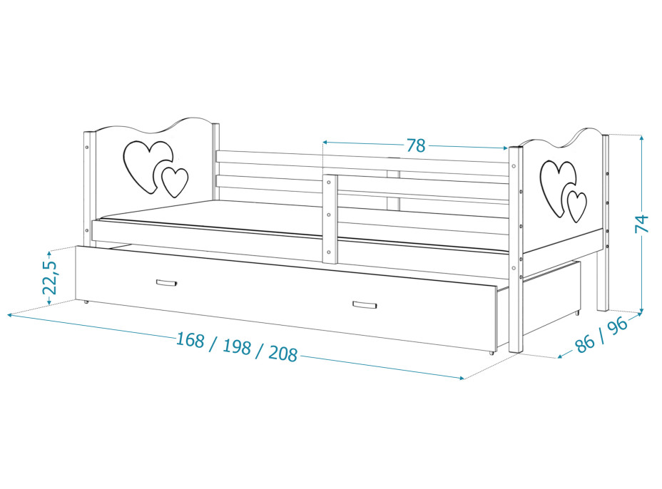 Dětská postel se šuplíkem MAX S - 200x90 cm - zeleno-bílá - vláček