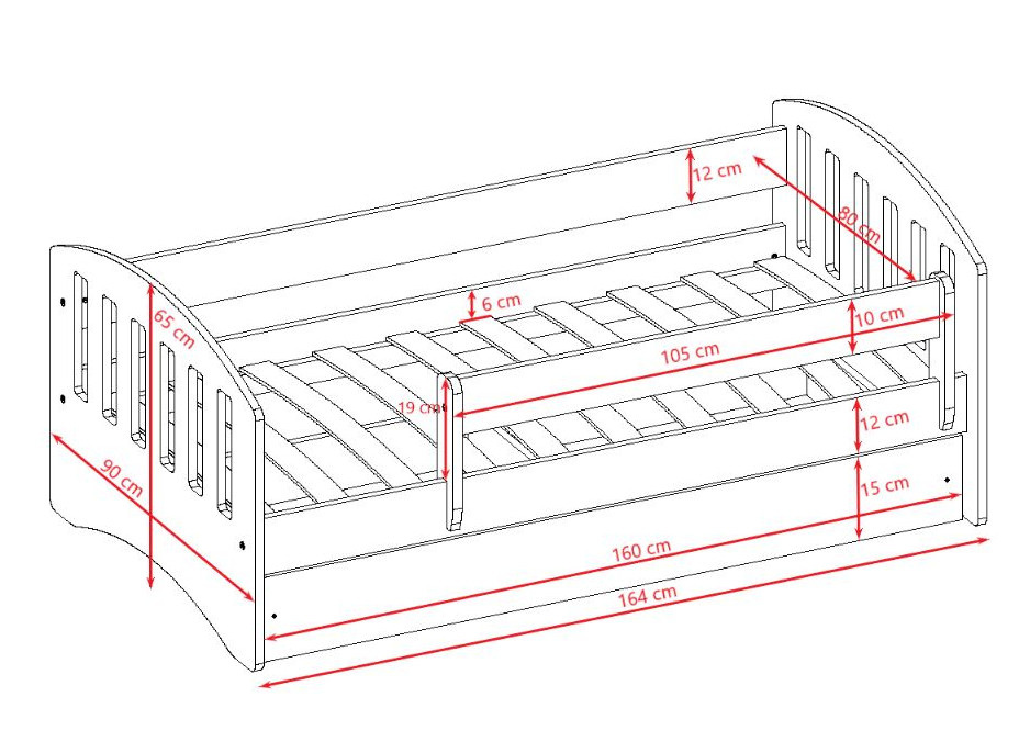 Dětská postel CLASSIC bez šuplíku - bílá 160x80 cm