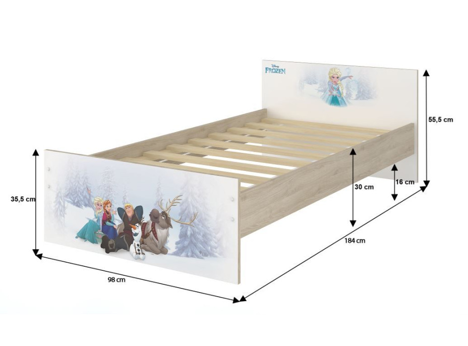 Dětská postel MAX bez šuplíku Disney - MINNIE PARIS 180x90 cm NORSKÁ BOROVICE - 2x krátká zábrana
