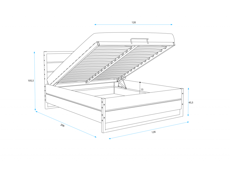 Postel z masivu dubu LOFT 200x120 cm