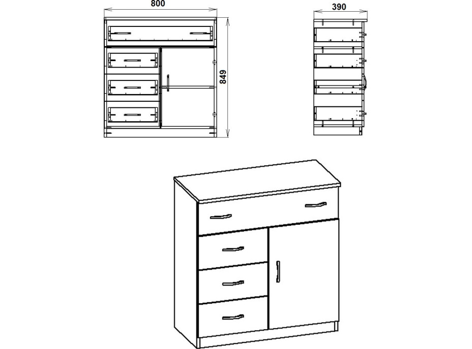 Kombinovaná komoda 1-3-1