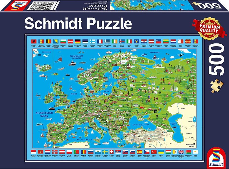 SCHMIDT Puzzle Ilustrovaná mapa Evropy 500 dílků