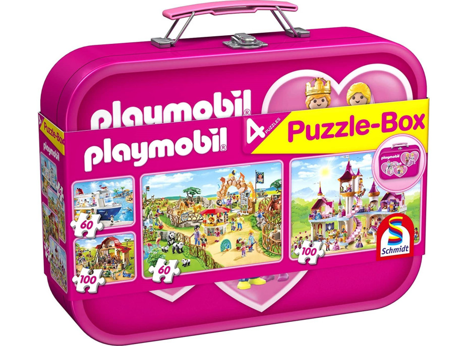 SCHMIDT Puzzle Playmobil 4v1 v plechovém kufříku (60,60,100,100 dílků)