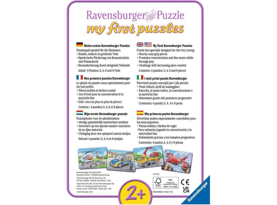 RAVENSBURGER Moje první puzzle Zásahová vozidla 4v1 (2,4,6,8 dílků)