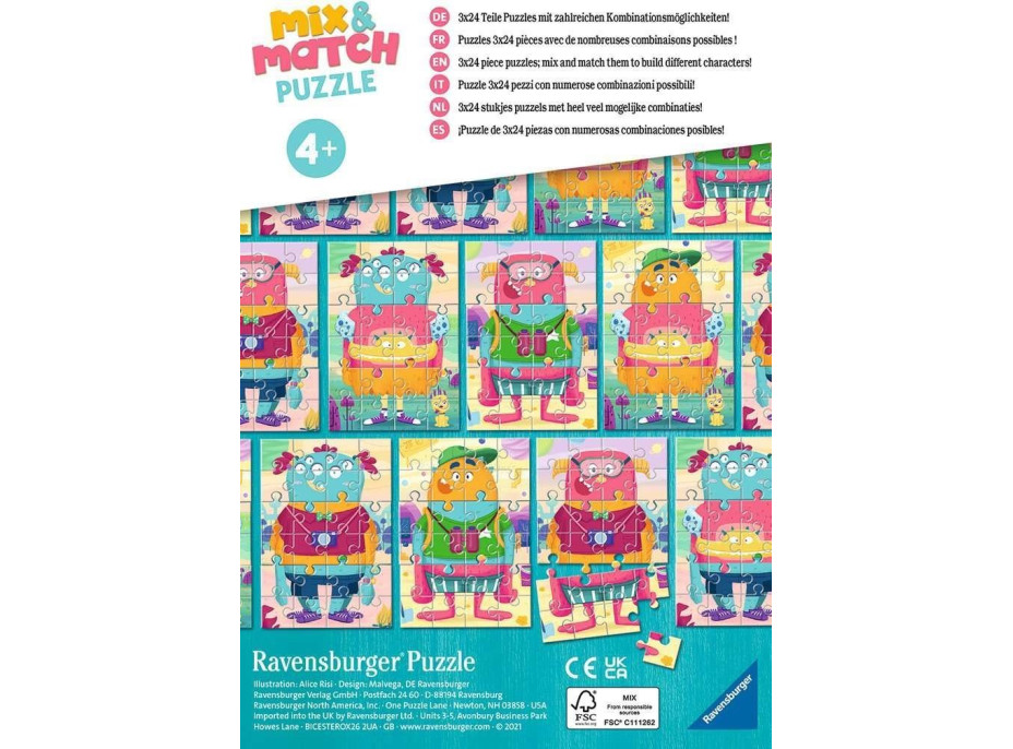 RAVENSBURGER Puzzle Mix&Match: Legrační příšera 3x24 dílků