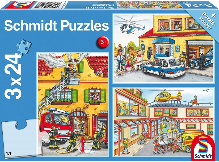 SCHMIDT Puzzle Policie, hasiči, záchranáři 3x24 dílků