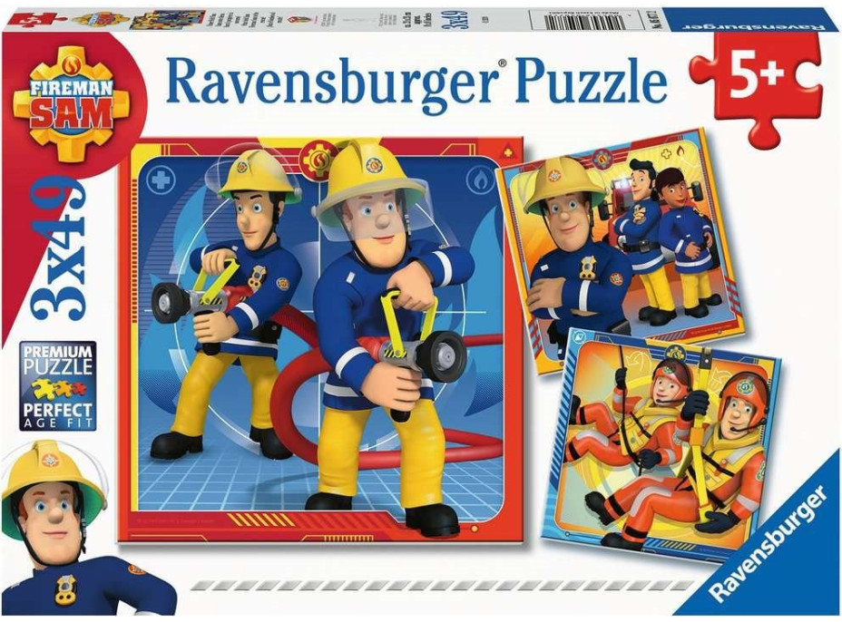 RAVENSBURGER Puzzle Požárník Sam: Do akce! 3x49 dílků