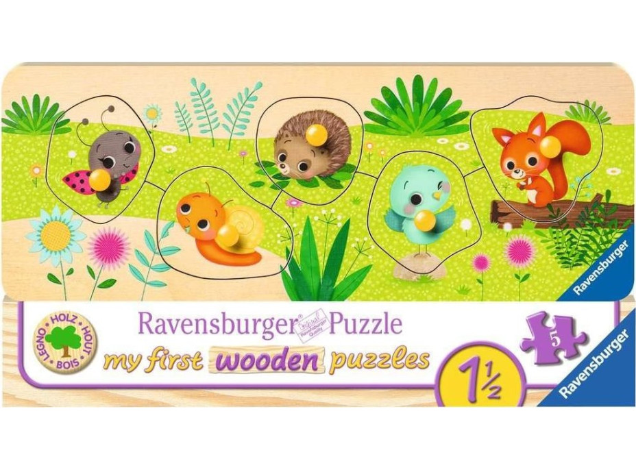 RAVENSBURGER Dřevěná vkládačka Mláďátka na zahradě 5 dílků