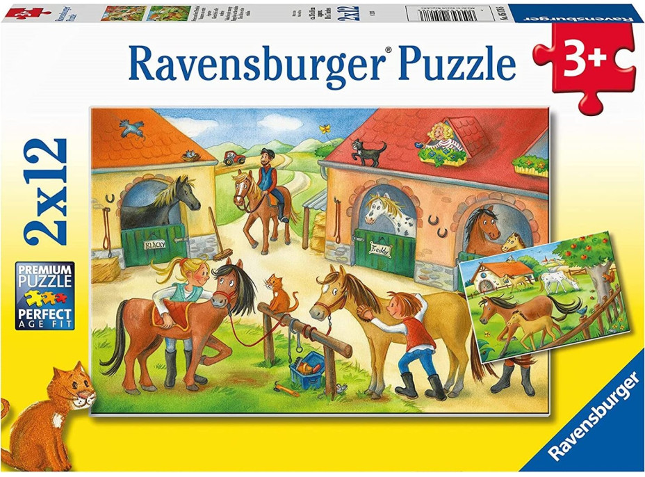 RAVENSBURGER Puzzle Prázdniny na statku s koňmi 2x12 dílků