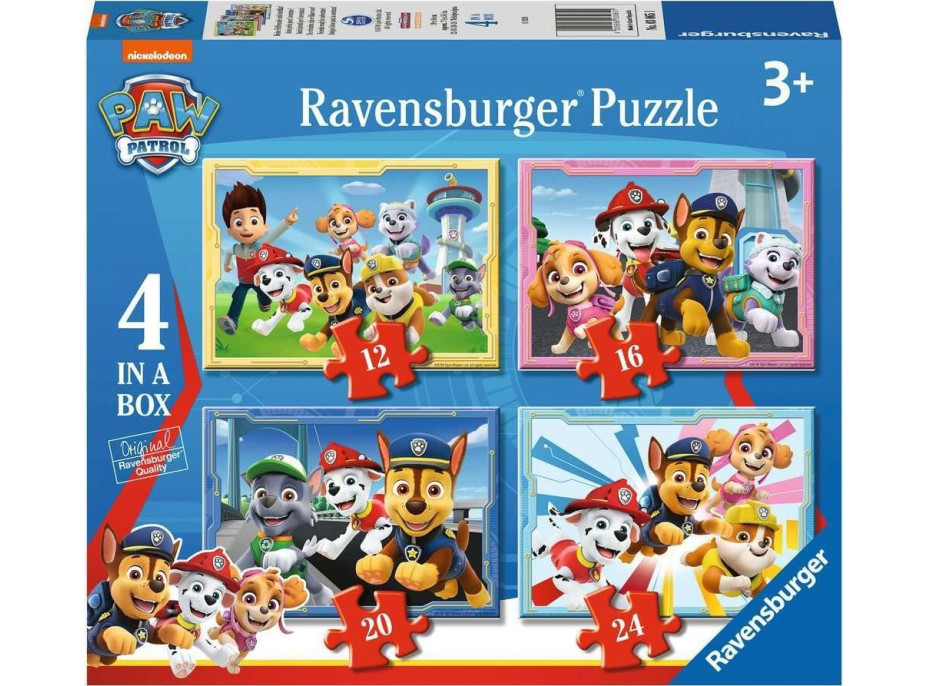 RAVENSBURGER Puzzle Tlapková patrola 4v1 (12, 16, 20, 24 dílků)