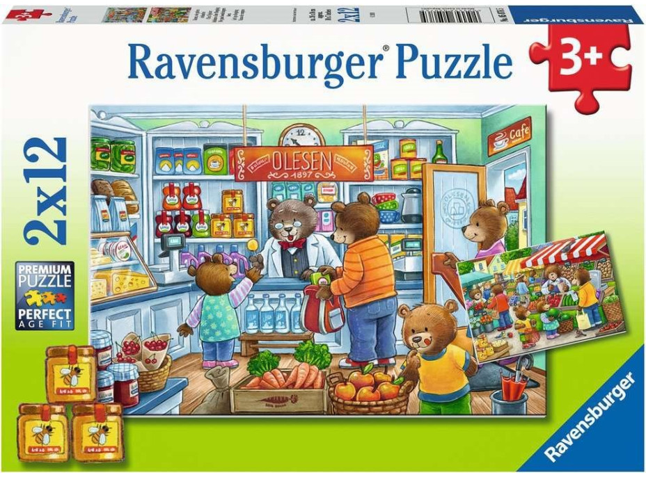 RAVENSBURGER Puzzle Medvídci na nákupech 2x12 dílků