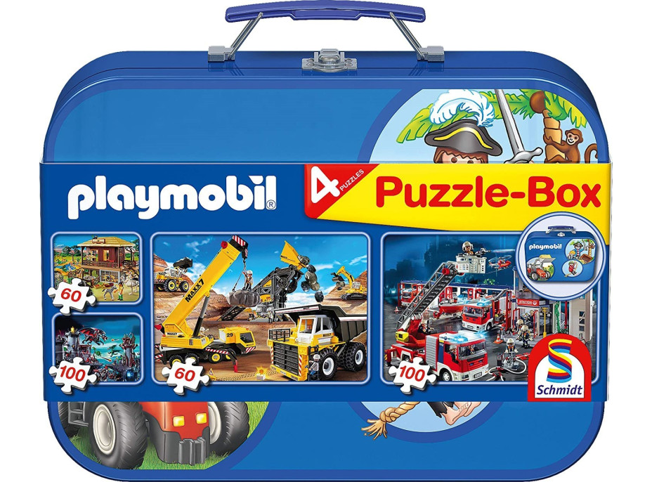 SCHMIDT Puzzle Playmobil 4v1 v plechovém kufříku (60,60,100,100 dílků)