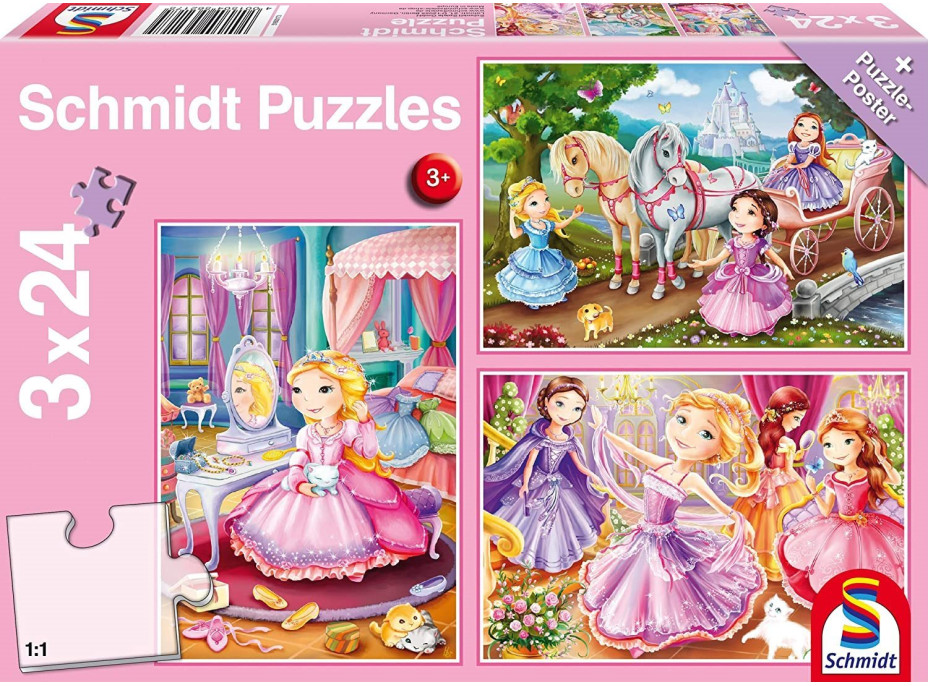 SCHMIDT Puzzle Pohádkové princezny 3x24 dílků