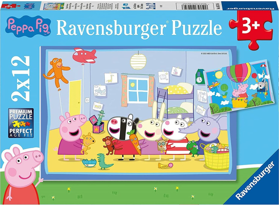 RAVENSBURGER Puzzle Prasátko Peppa: Pepino dobrodružství 2x12 dílků