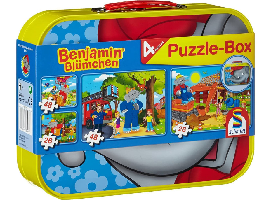 SCHMIDT Puzzle Benjamin Kvítko 4v1 v plechovém kufříku (26,26,48,48 dílků)