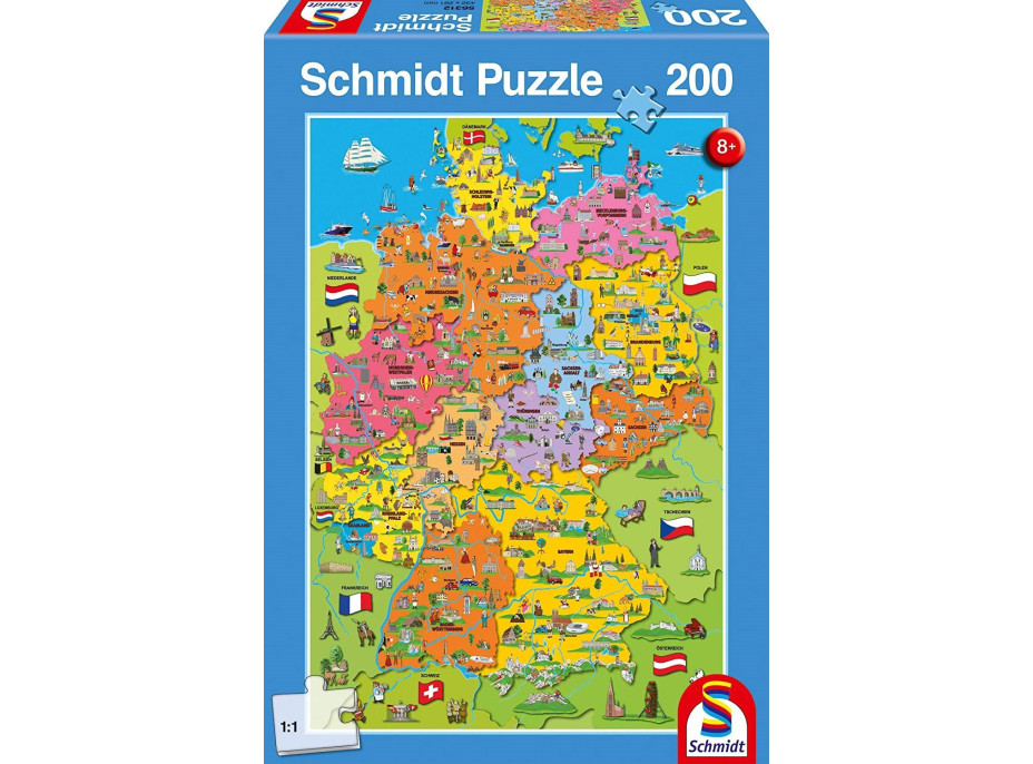 SCHMIDT Puzzle Kreslená mapa Německa 200 dílků