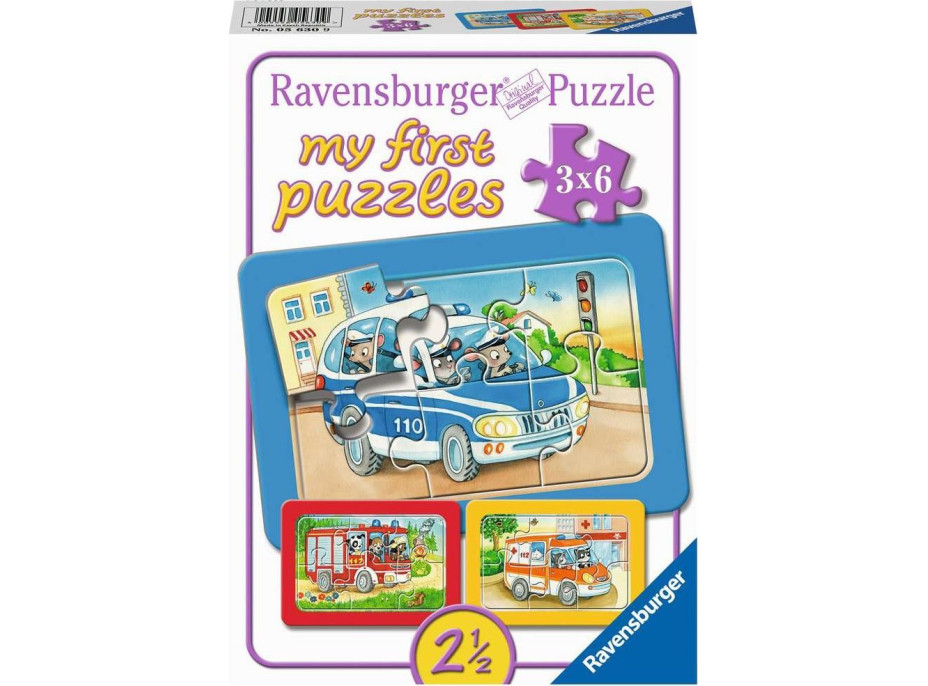 RAVENSBURGER Moje první puzzle Zásahová vozidla se zvířátky za volantem 3x6 dílků