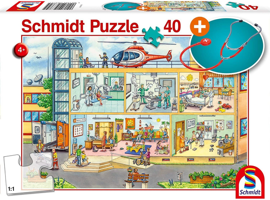 SCHMIDT Puzzle Dětská nemocnice 40 dílků + dětský stetoskop