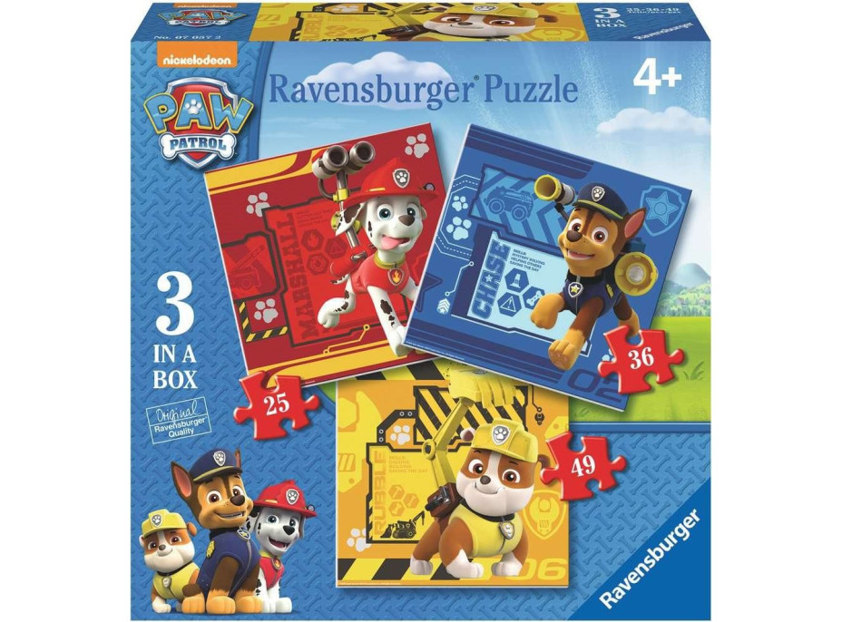 RAVENSBURGER Puzzle Tlapková patrola 3v1 (25,36,49 dílků)