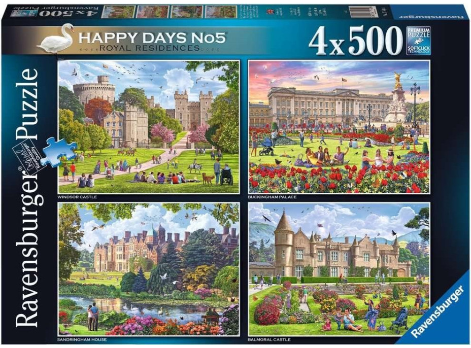 RAVENSBURGER Puzzle Královské rezidence, Velká Británie 4x500 dílků