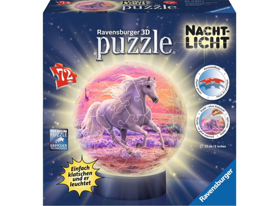 RAVENSBURGER Svítící puzzleball Kůň na pláži 72 dílků