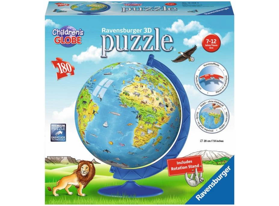 RAVENSBURGER Puzzleball Dětský globus se zvířátky (anglický) 180 dílků