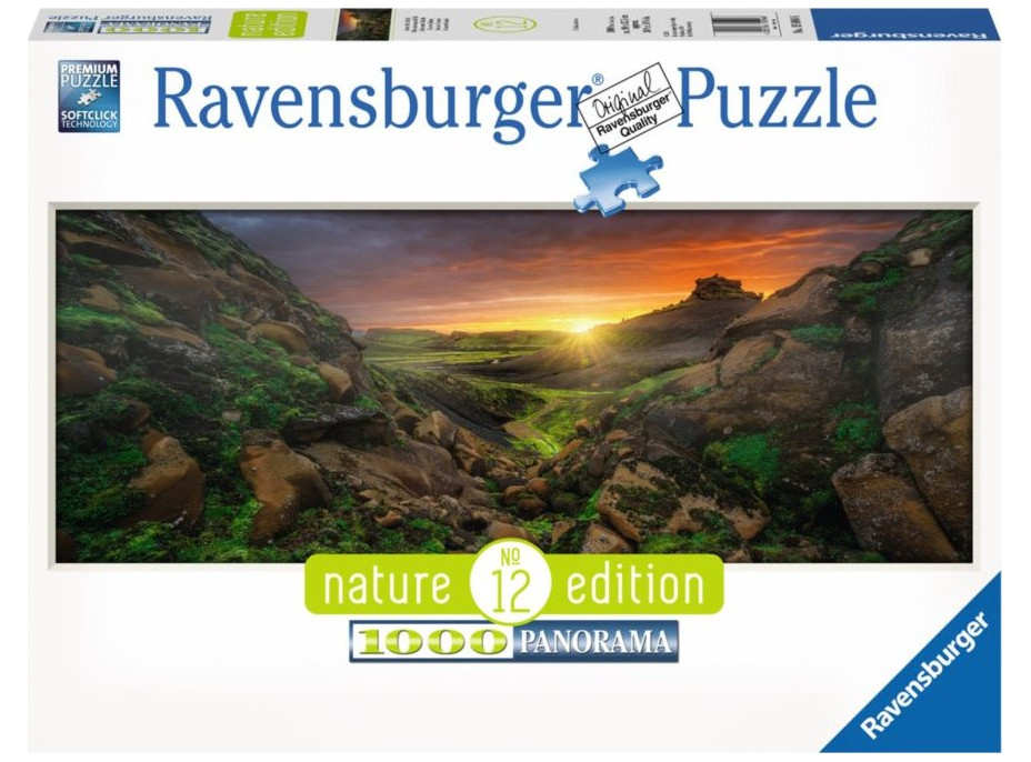 RAVENSBURGER Panoramatické puzzle Západ slunce nad Islandem 1000 dílků