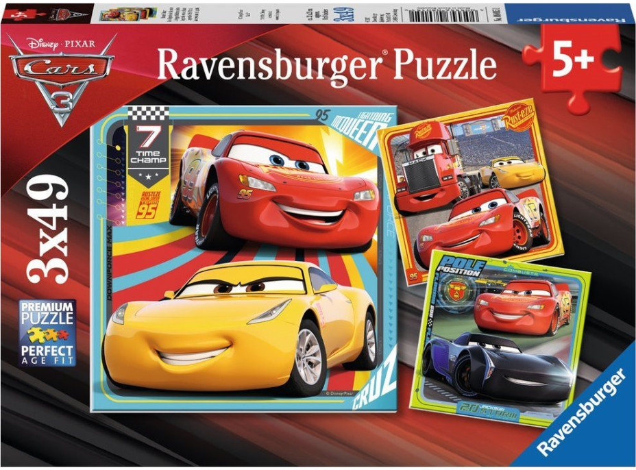 RAVENSBURGER Puzzle Auta 3: Na závodech 3x49 dílků