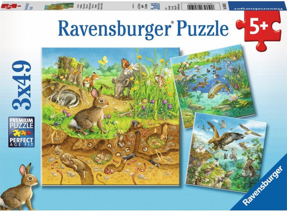 RAVENSBURGER Puzzle Zvířátka ve svých domovech 3x49 dílků