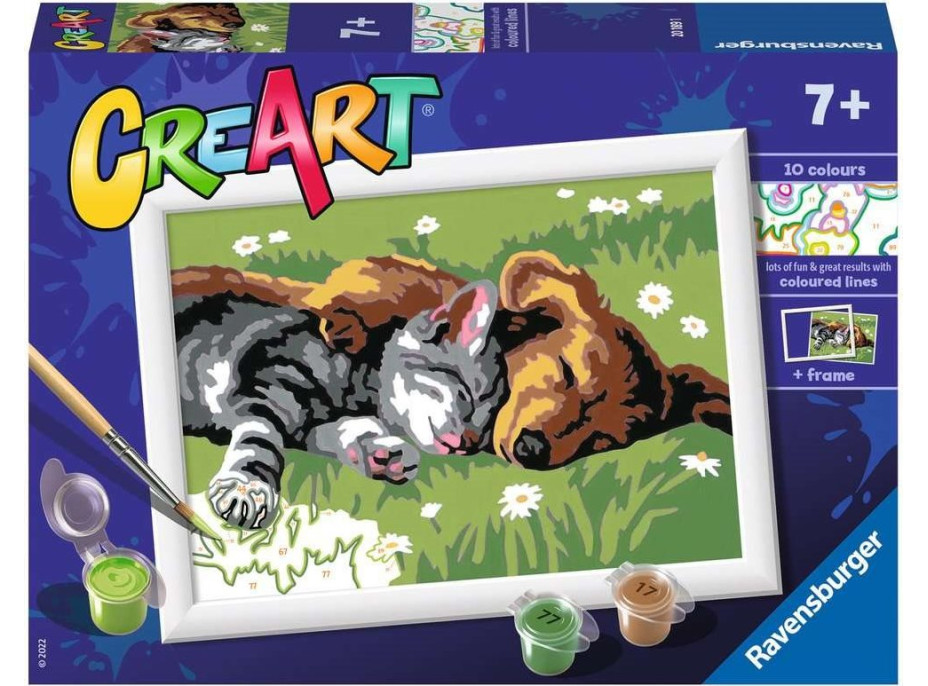 RAVENSBURGER CreArt Malování podle čísel: Spící pes a kočka 18x13cm