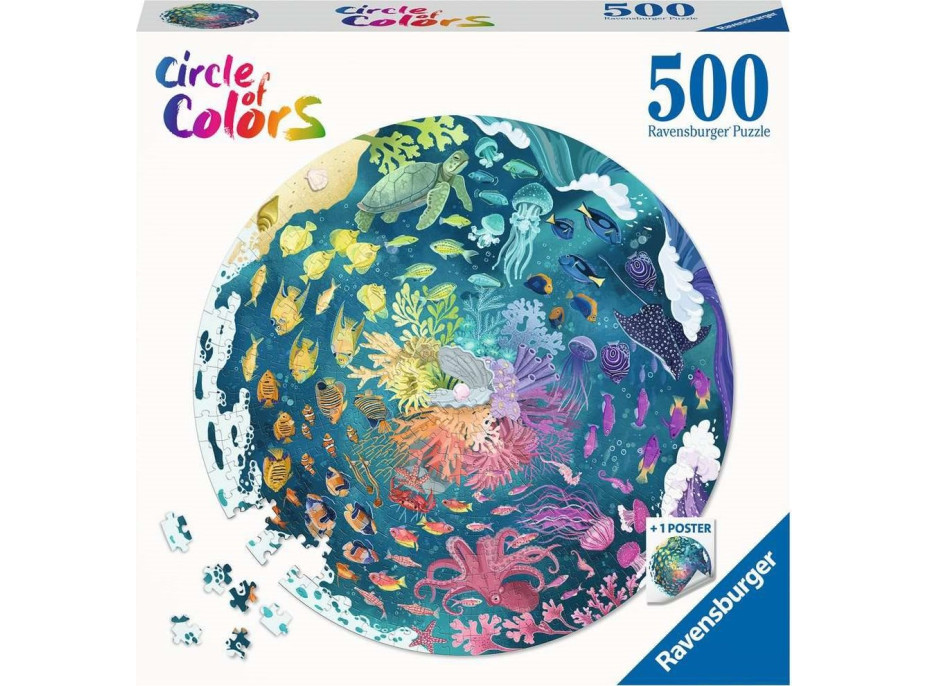 RAVENSBURGER Kulaté puzzle Kruh barev: Oceán 500 dílků