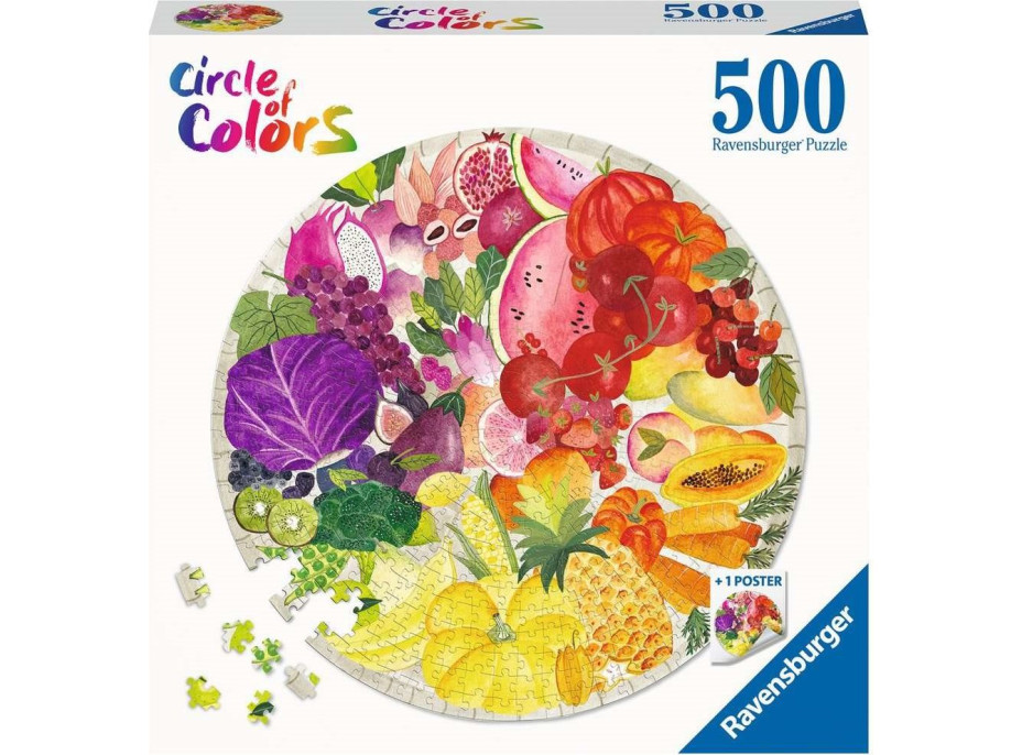 RAVENSBURGER Kulaté puzzle Kruh barev: Ovoce a zelenina 500 dílků