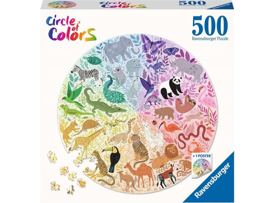 RAVENSBURGER Kulaté puzzle Kruh barev: Zvířata 500 dílků