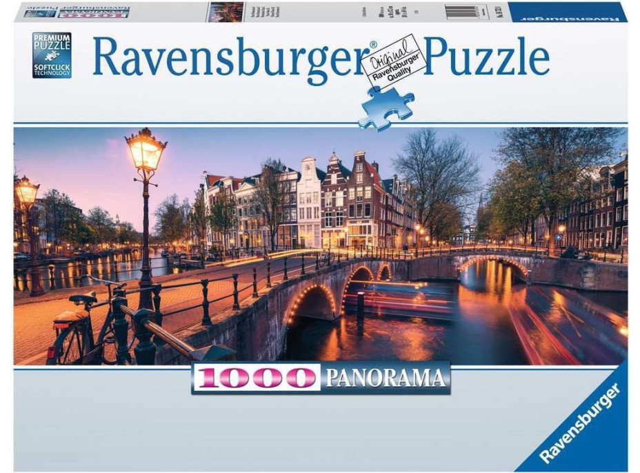 RAVENSBURGER Panoramatické puzzle Večer v Amsterdamu 1000 dílků