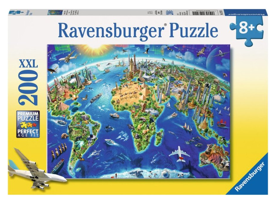 RAVENSBURGER Puzzle Mapa světa s památkami XXL 200 dílků