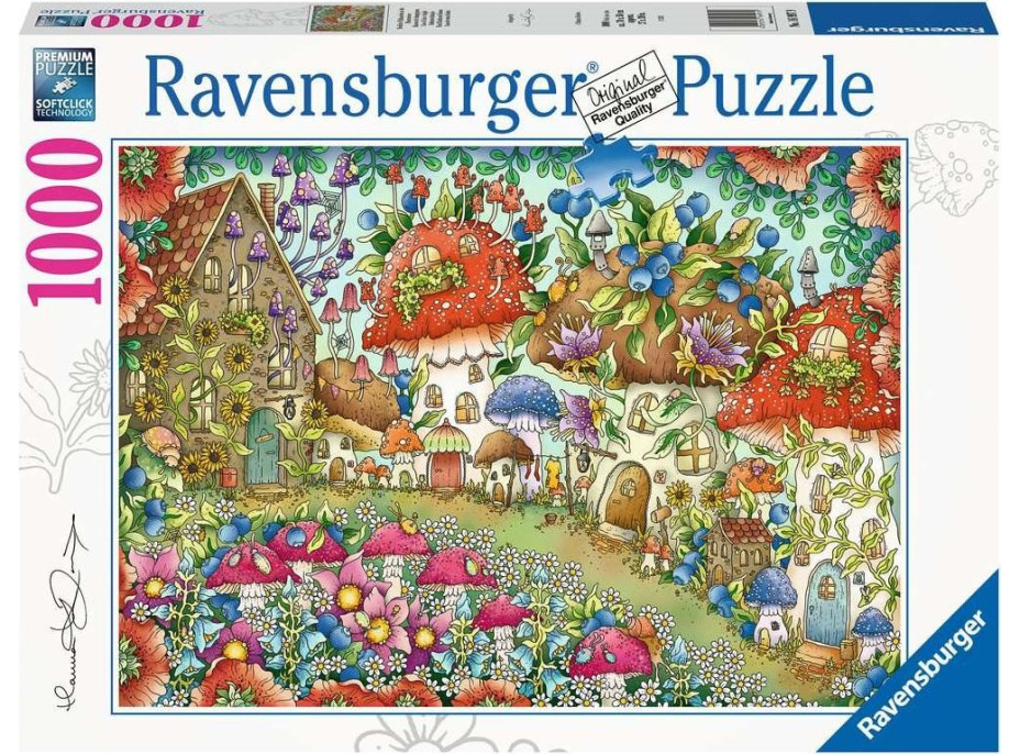 RAVENSBURGER Puzzle Roztomilé houbové domečky na květinové louce 1000 dílků