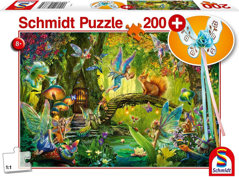 SCHMIDT Puzzle Víly v lese 200 dílků + dárek (vílí hůlka)