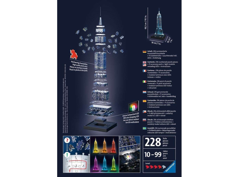 RAVENSBURGER Svítící 3D puzzle Noční edice Empire State Building 216 dílků