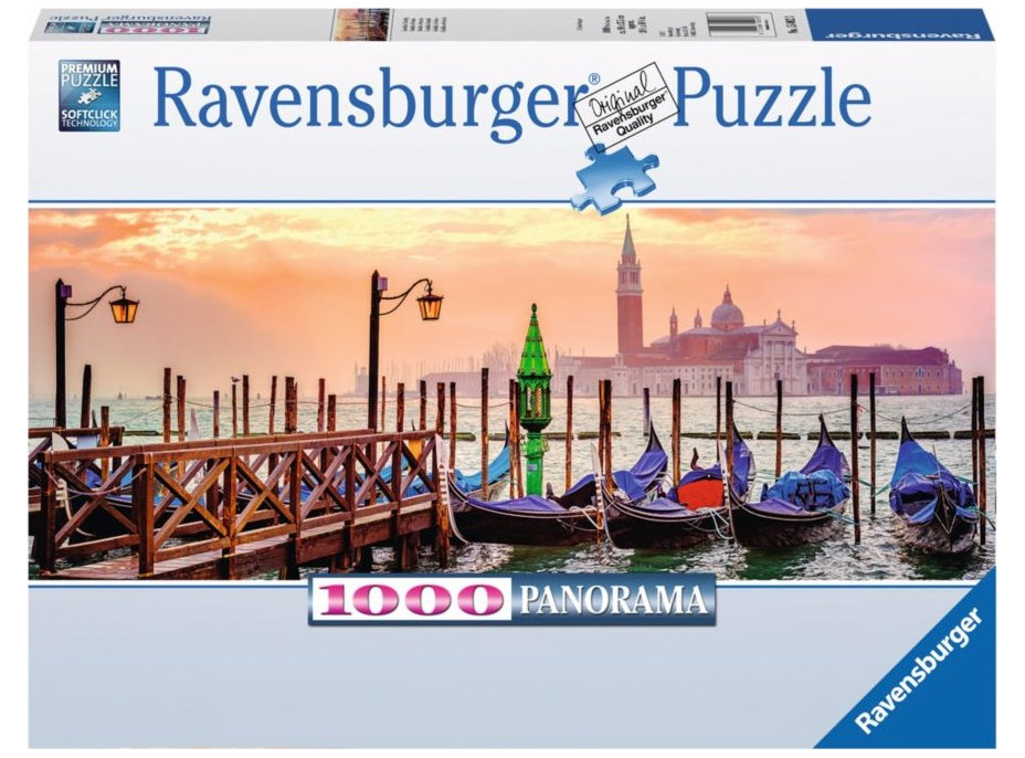 RAVENSBURGER Panoramatické puzzle Gondoly v Benátkách, Itálie 1000 dílků