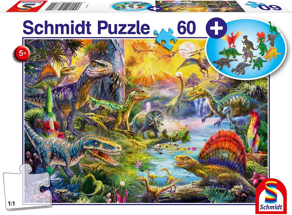 SCHMIDT Puzzle Dinosauři 60 dílků + dárek (figurky dinosaurů)